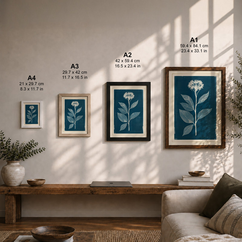 Single Stem in White Botanical - Framed Print, Walnut, A4 - 29.7 x 21.0 cm