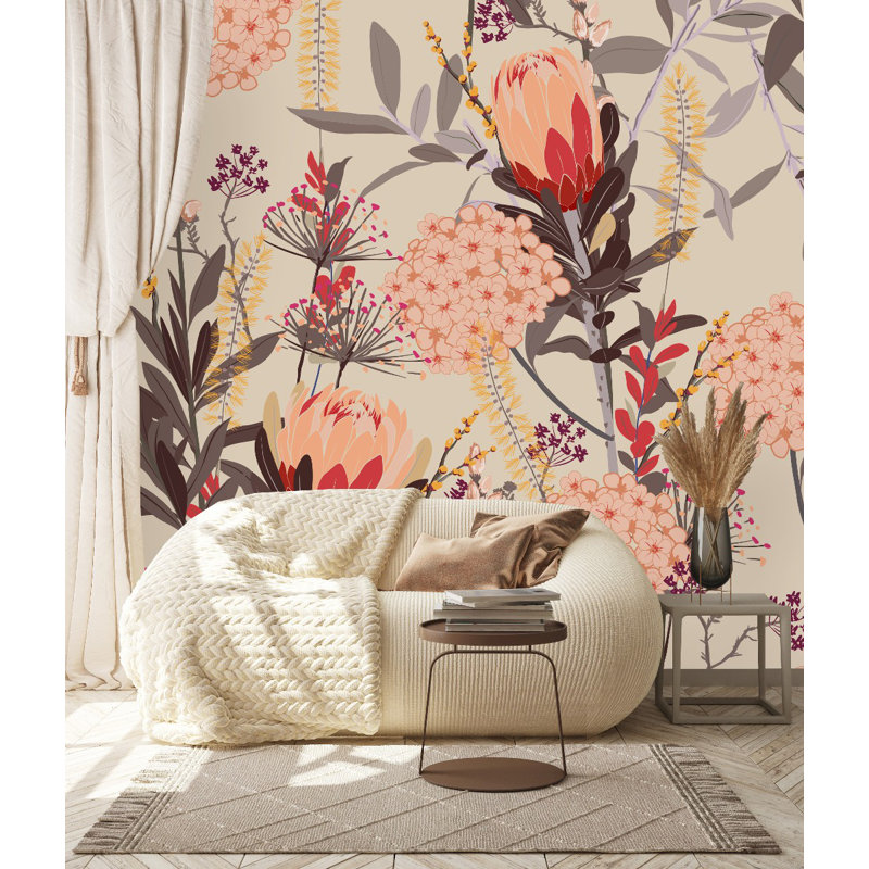 Panneau de papier peint fleurs exotiques L 10,4 pi x l 125 po