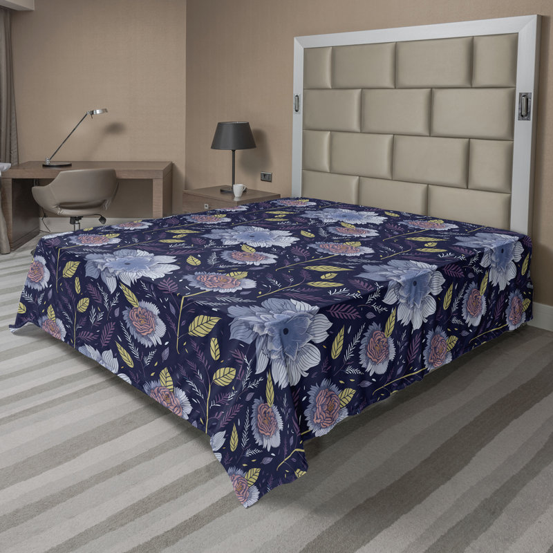 Floral Flat Sheet, Indigo and Mauve Taupe