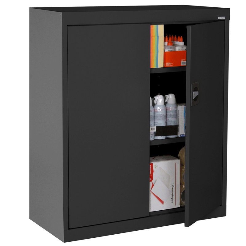 Black Steel Freestanding Lockable Cabinet with Adjustable Shelving