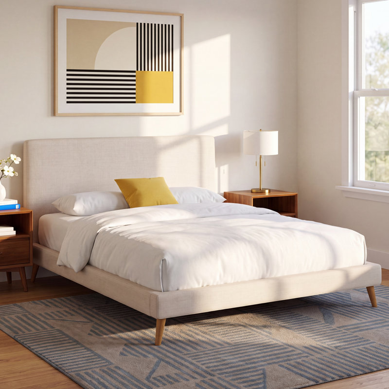 Williams Upholstered Bed, King, Beige Linen