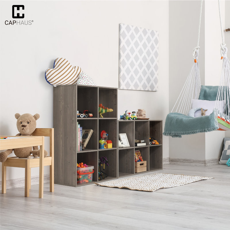 CAPHAUS Zaza 6 Cube 11-Inch Cube Storage Organizer Shelf Bookcase, Rustic Grey Oak or White, Brown