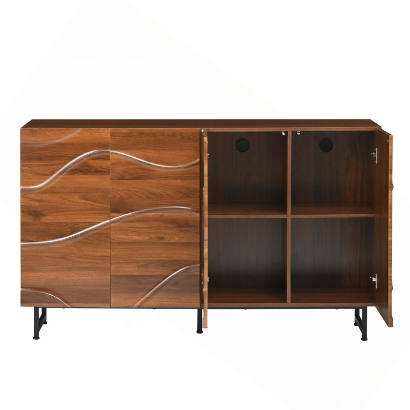 Buffet en bois à motif de relief unique avec pieds en fer pour le rangement multi-scène et la mise en valeur de l'espace artistique