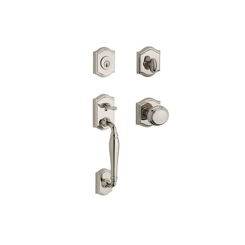 Westcliff Handleset with Single Cylinder Deadbolt and Door Knob and Rosette, Yes, Keyed Different, Polished Nickel