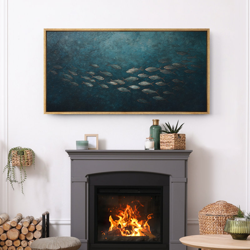 Grande impression sur toile encadrée - école de poissons, impression de paysage océanique pour décoration intérieure moderne