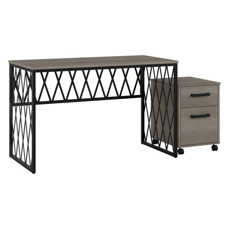 Bureau 60 "avec piédestal mobile, Bois flottant gris / noir, H 30 po x l 60 po x P 24 po