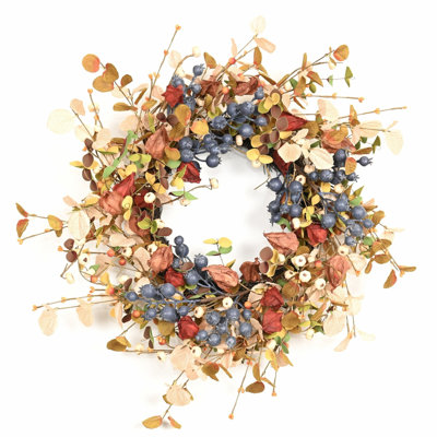 Décoration murale 22 po avec feuillage d'automne rustique et feuilles de baies