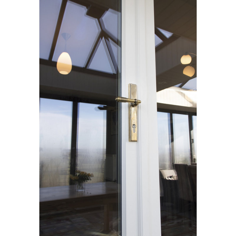 Reeded Lock Door Handle Kit, Aged Brass