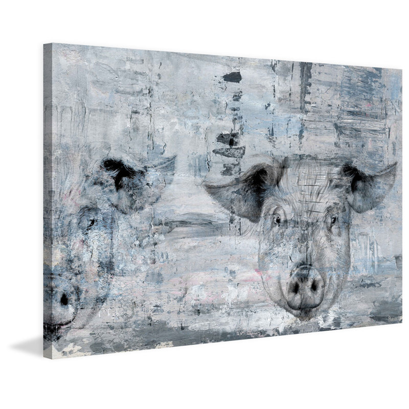 Blue Pigs by Parvez Taj - Wrapped Canvas Painting, 30cm H x 45cm W x 3.81cm D