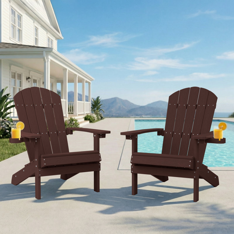 Outdoor Adirondack Chair set of 2 with Cup Holder All-Weather HIPS Patio Chairs for Lawn, Garden, Fire Pit, Backyard