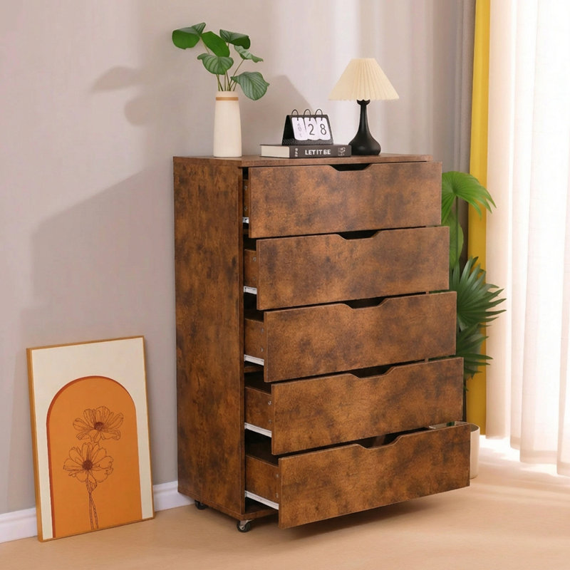 Armoire mobile à 5 tiroirs avec commode sur roulettes à roulettes pour garde-robe de chambre à coucher, organisateur de tiroir large, l 30,71 po x P 15,75 po x H 44,49 po