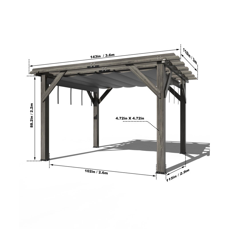 12 pi. L 10 pi. Pergola en bois massif avec auvent