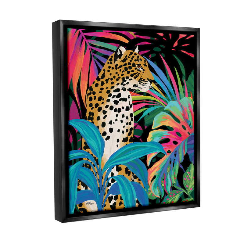 "Abstract Leopard & Leaves" par Cat Thurman Designs sur, Cadre flottant noir de jais, H 21 po x l 17 po