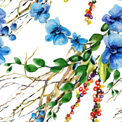 Panneau de papier peint auto-adhésif L 10,4 pi x l 25 po Blue Little Flowers