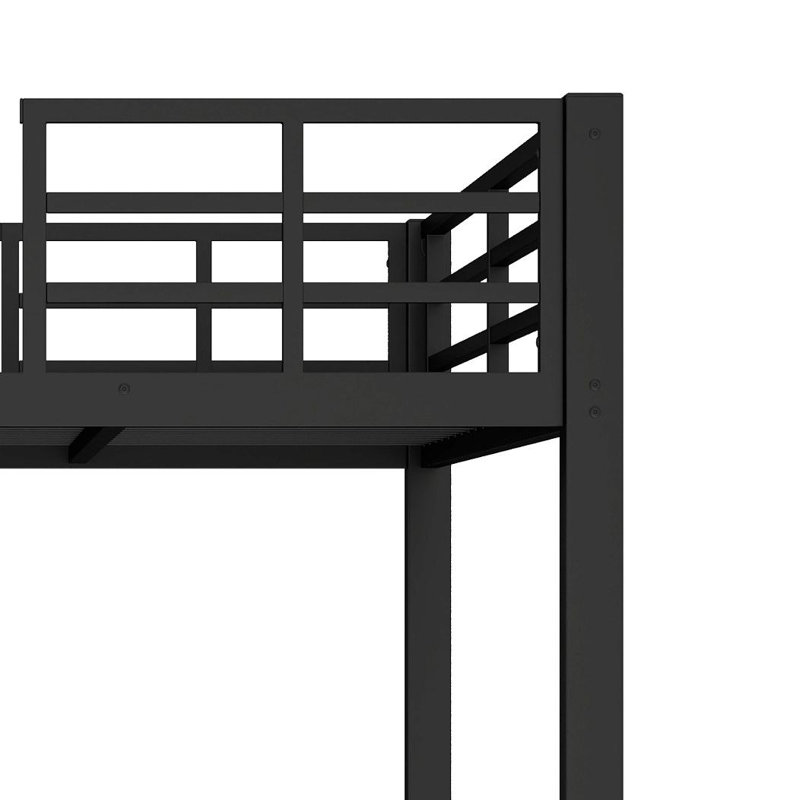 Twin Size Black Metal Loft Bed  With 2 Built-in Ladders, Twin