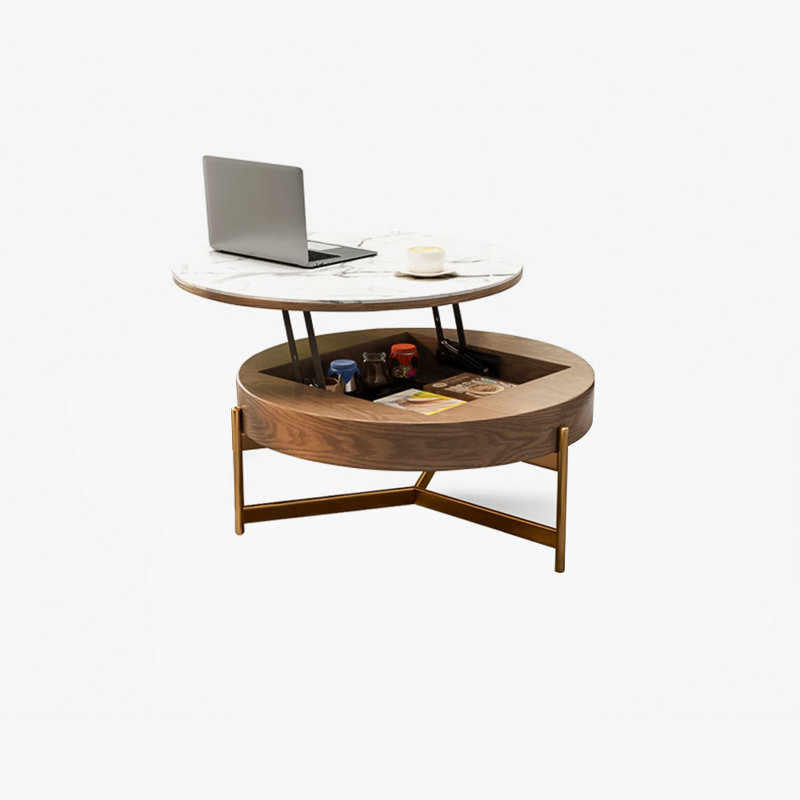Table basse à plateau relevable avec rangement, plateau en faux marbre
