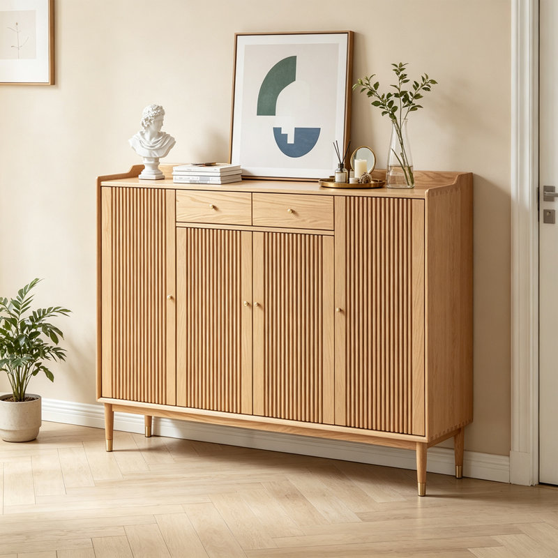 Burlywood Simple Solid Wood Shoe Storage, 42.51"H x  55.11"W x  13.77"D