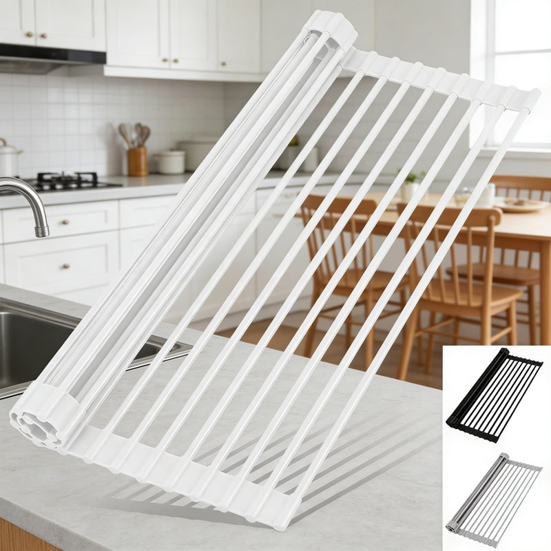 Over The Sink Dish Drying Rack, Foldable Silicone Drying Mat With Heat-Resistant & Anti-Slip Design, Multi-Purpose Kitchen Drainer And Trivet For Dishes, Cookware And Vegetables