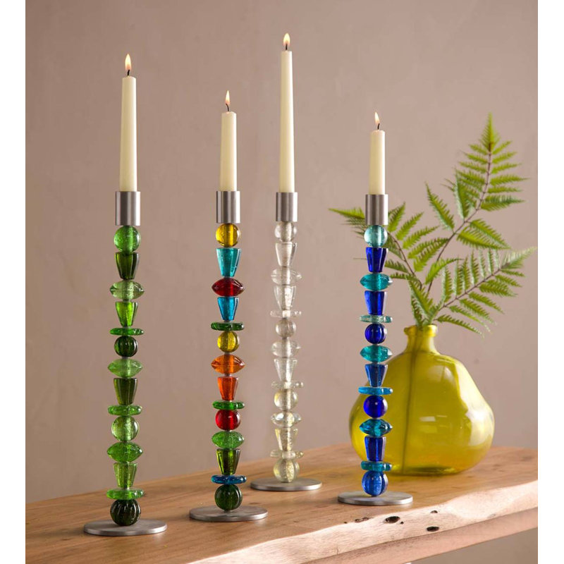 Chandelles en métal/verre à perles de hauteur, Vert