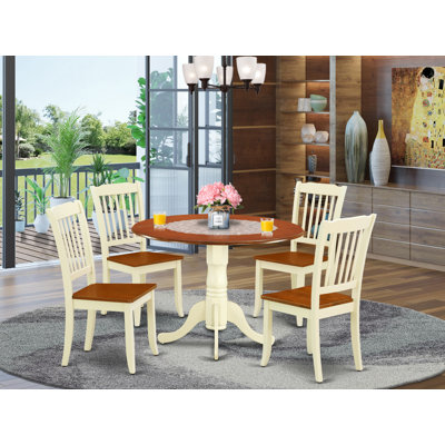 Table ronde 5 pièces 42 pouces et 4 chaises à lattes verticales
