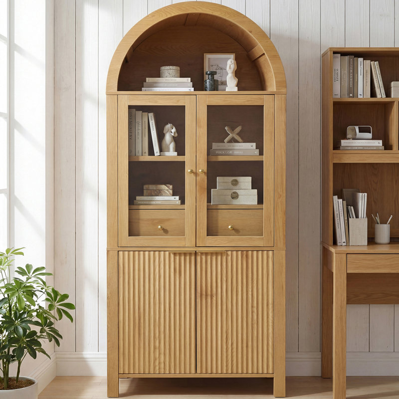 71" Tall Arched Kitchen Pantry With Adjustable Shelves, Oak