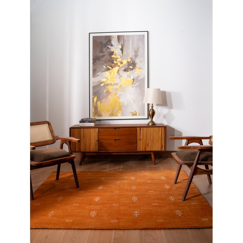 Ownby Hand Knotted Loom Wool Eco-Friendly Area Rugs - Square, Orange White Color, Contemporary Modern Design, High Pile Thick Handmade Anti Skid Area Rugs for Living Room, Bed Room