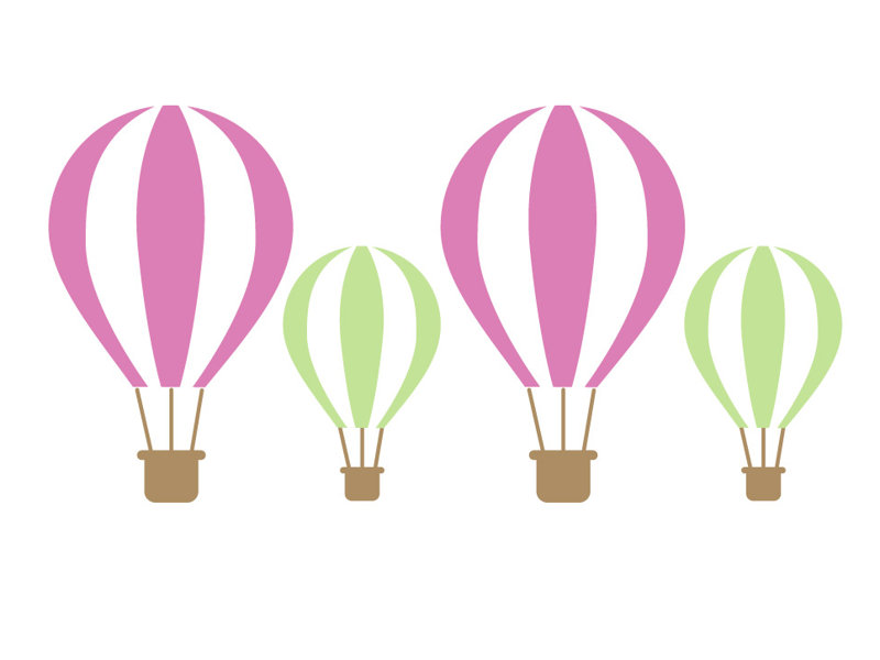 Décalcomanie murale ballons d’air chaud, Rose / Vert, H 33 po x l 65 po x P 0,01 po