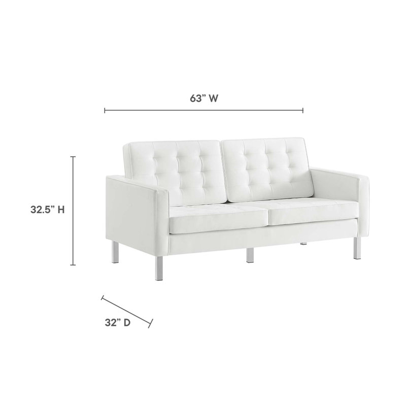 Upholstered 123'' Sofa, White Genuine Leather