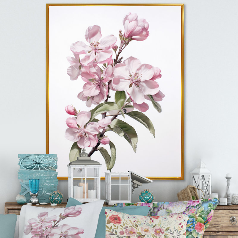 Dawyne Apple Blossom Elegance monochromatique sur toile, H 32 po x l 24 po, Cadre flottant doré