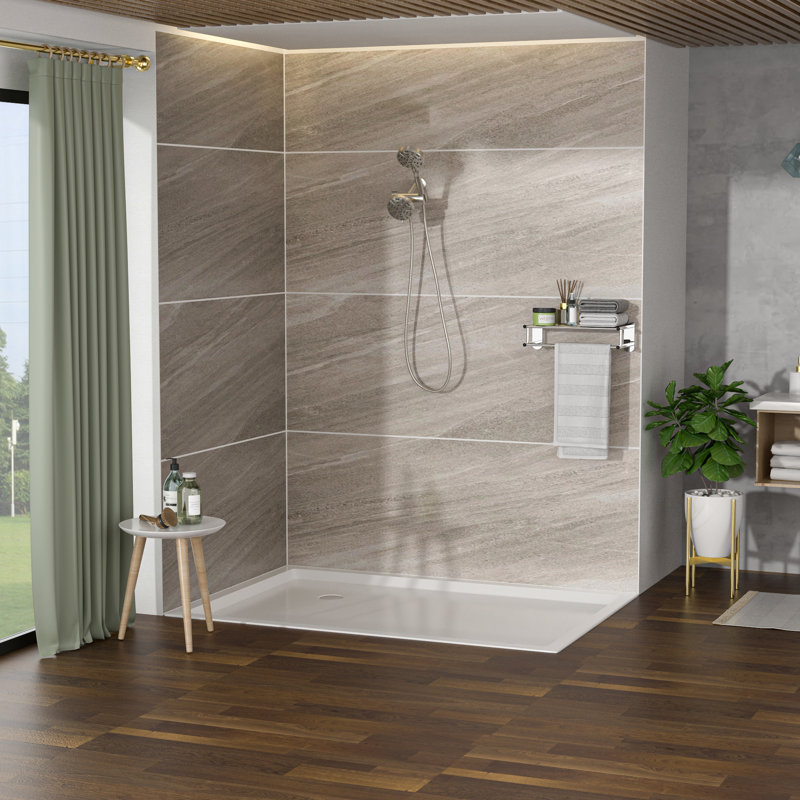 Pomme de douche à effet de pluie 4,7 po et système de douche à 8 poignées, nickel brossé, multifonction en plastique et douche, aspect nickel