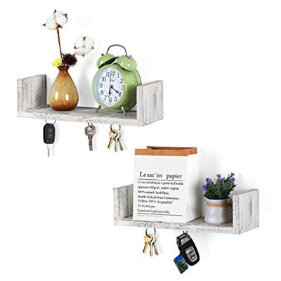 Ensemble de 2 tablettes flottantes murales en bois rustique avec tiroir, organisateur de maison de campagne pour clés, portefeuille, courrier