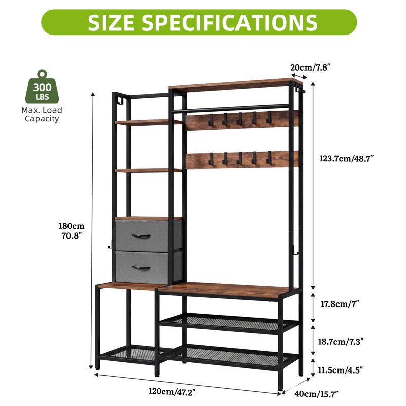Hall Tree 120cm Wide, Brown