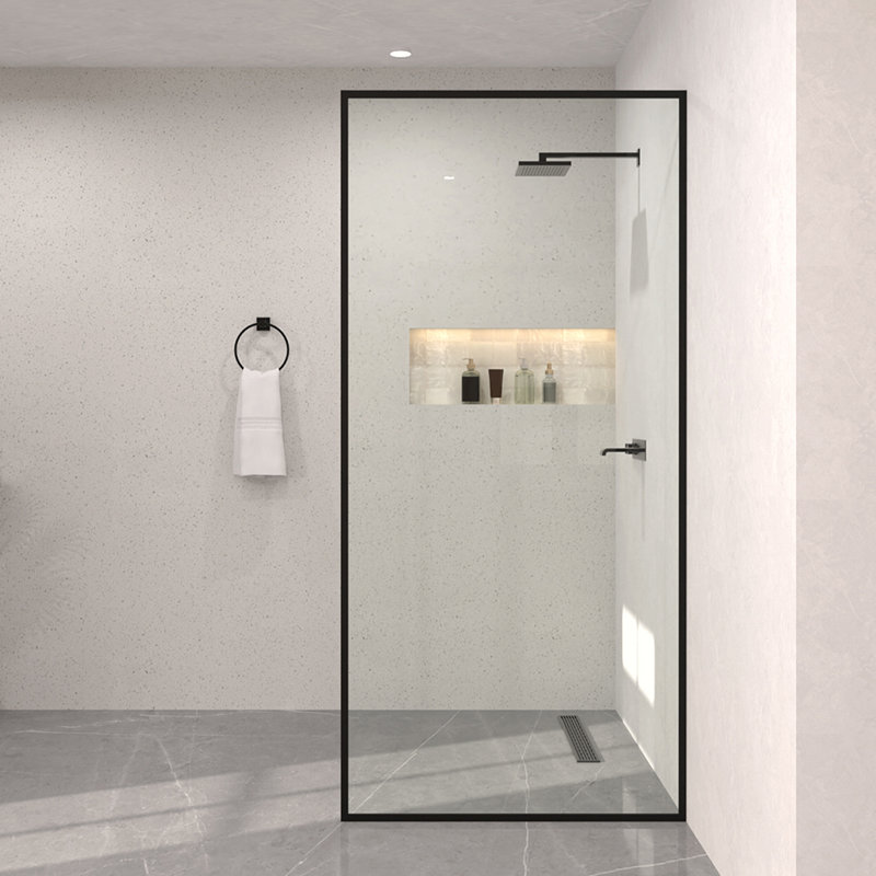Hilma X P 72 po H Porte de douche à cadre fixe au fini noir mat avec verre transparent