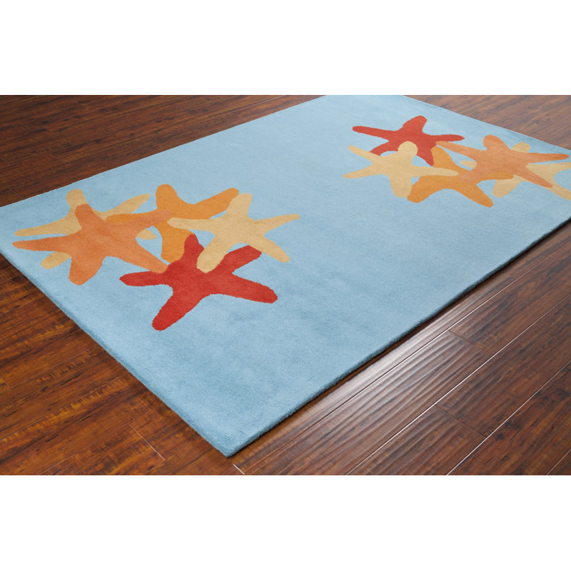 Tapis étoile de mer en laine touffeté à la main bleu, rouge, or et orange Ailey Authentic
