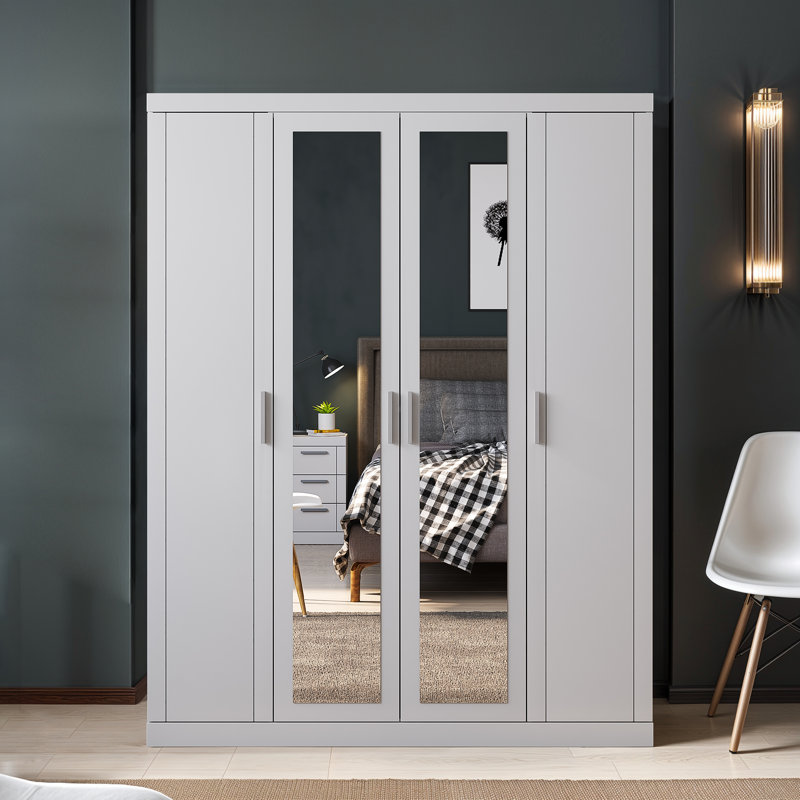 4 Door Wardrobe with Mirror, White