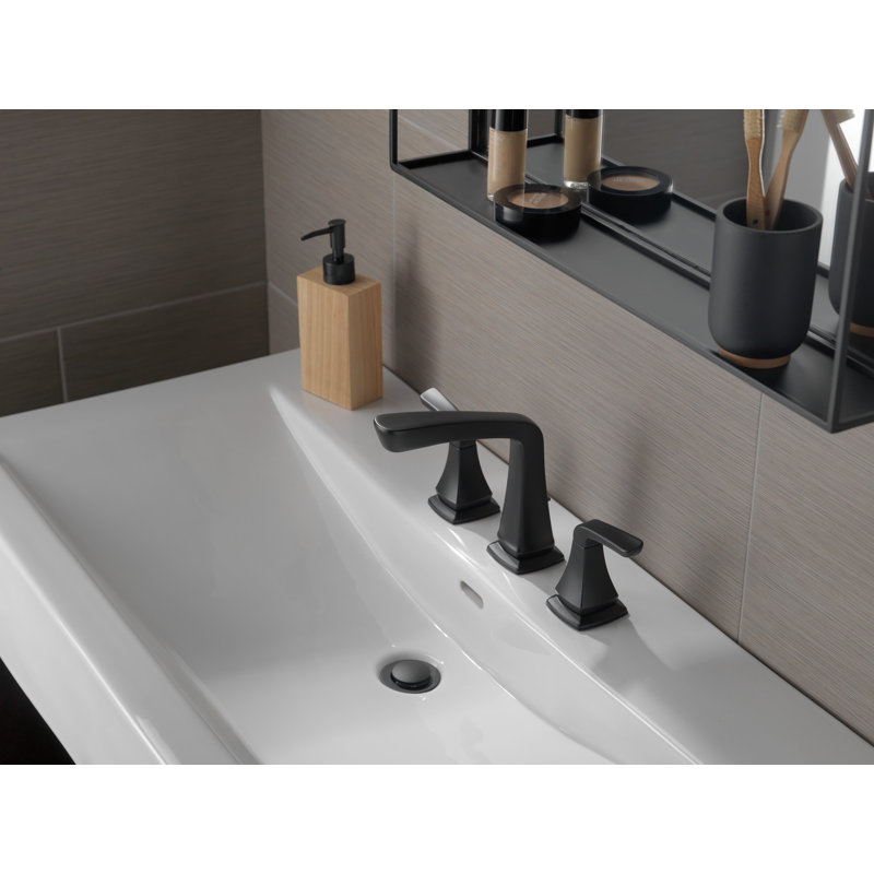 Robinet de salle de bain espacé à 3 trous et 2 poignées Vesna, Noir mat