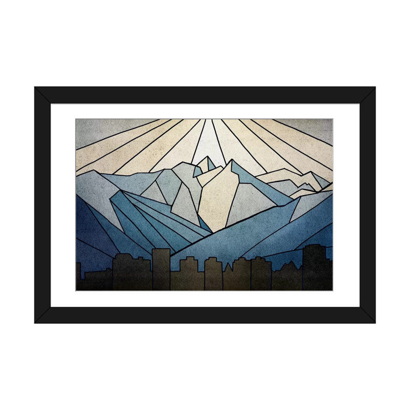 «Geometric Mountain», reproduction sur toile, H 16 po x l 24 po x P 1 po, Papier d'art encadré noir, Blanc