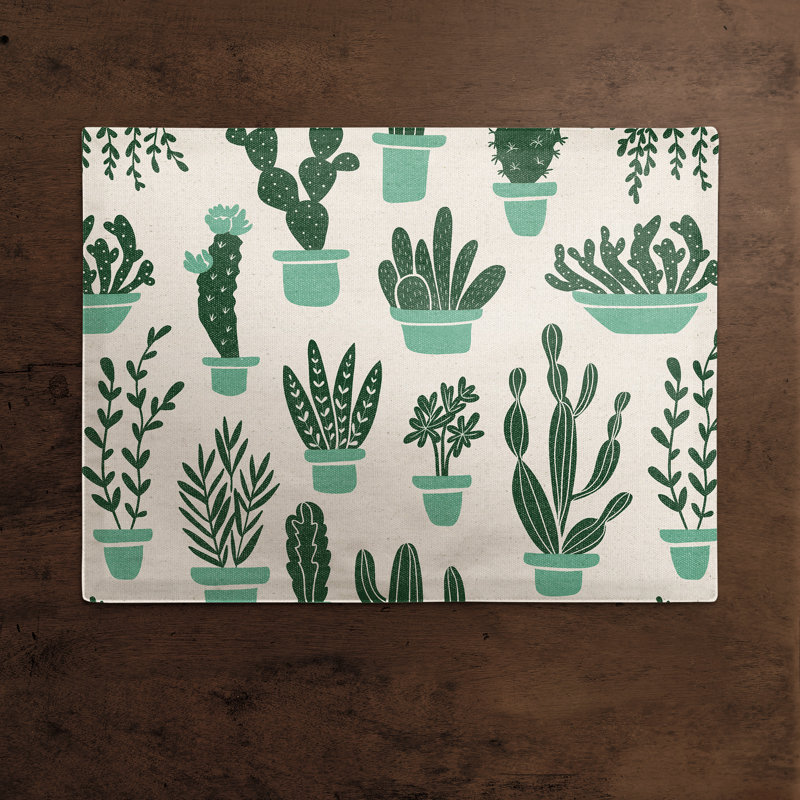 Napperon Houseplants On Linen, Vert