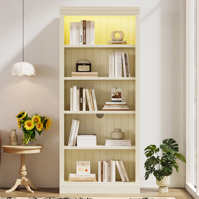 Bibliothèque de 83 po de hauteur avec bibliothèque lumineuse, Beige, jaune