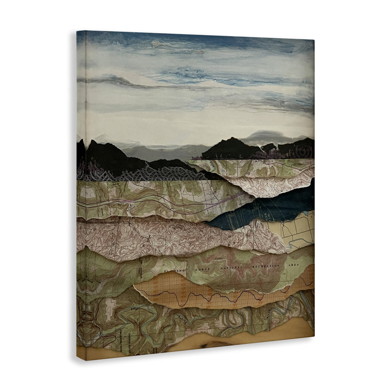 "Map Collages Mountains Landscape", art mural par Stacy Gresell, H 20 po x l 16 po