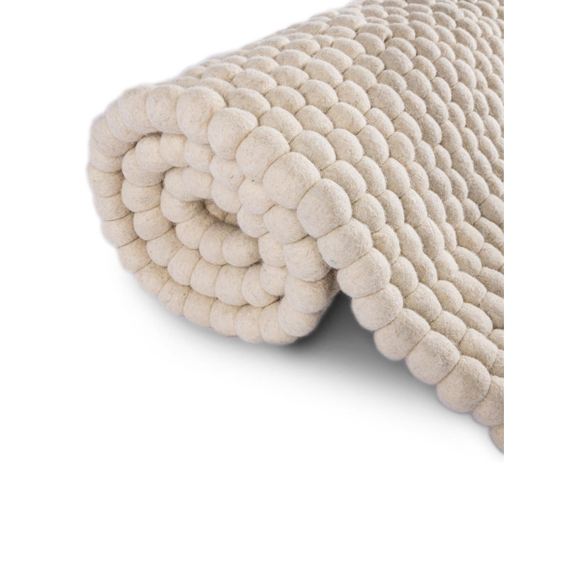 Tapis beige rectangulaire en laine tissé à la machine Sondra, Rond 3 pi 3 po
