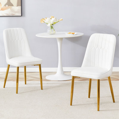 2 Modern Dining Chairs, Sleek PU Leather Backrest, And Gold Metal Legs Bring A Comfortable Home Experience To The Kitchen, Bedroom, And Office