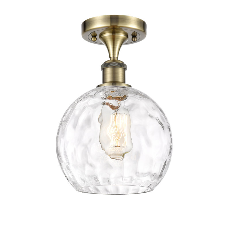 Plafonnier semi-encastré 1 lumière 8 po Cindi, Laiton antique, Ampoule non incluse, H 13 po x l 8 po x P 8 po