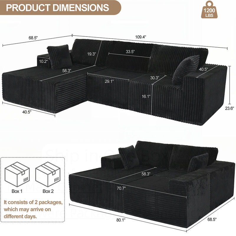 Canapé modulaire modulaire avec coussin, canapé modulaire Cloud avec méridienne, canapé en L moderne pour un confort d'assise profond