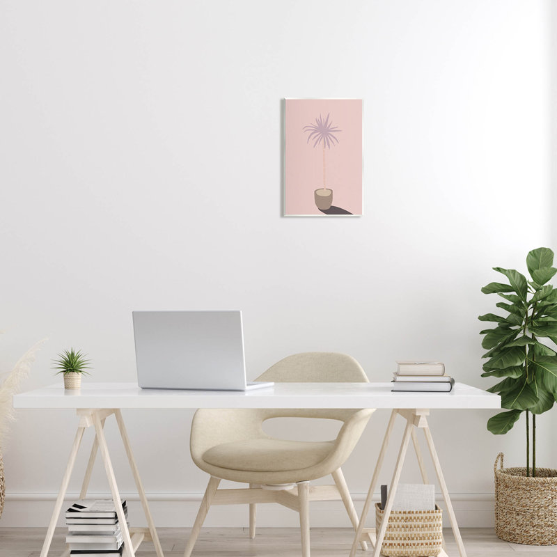 Art de la giclée de palmier rose en pot par Lil 'Rue, H 15 po x l 10 po x P 0,5 po, Bois