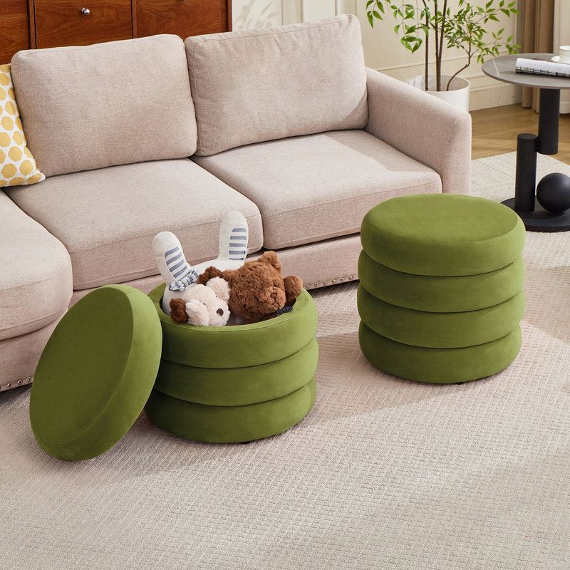 Pouf de rangement rond moderne Widman de 49,5 cm de large, recouvert de tissu, avec compartiment de rangement dissimulé