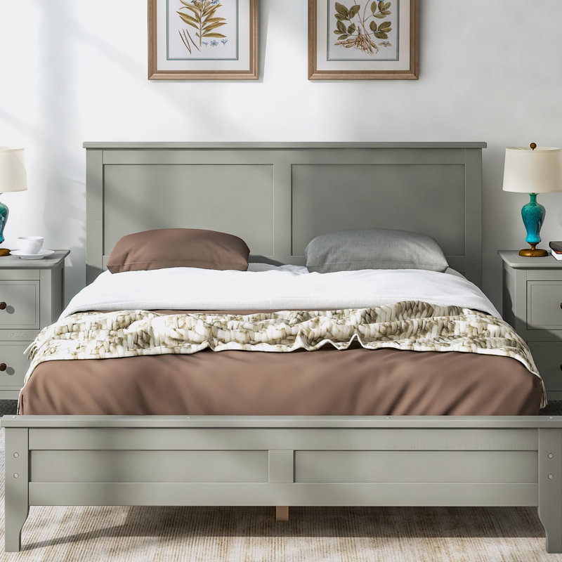 Wood Platform Bed, Gray, Full