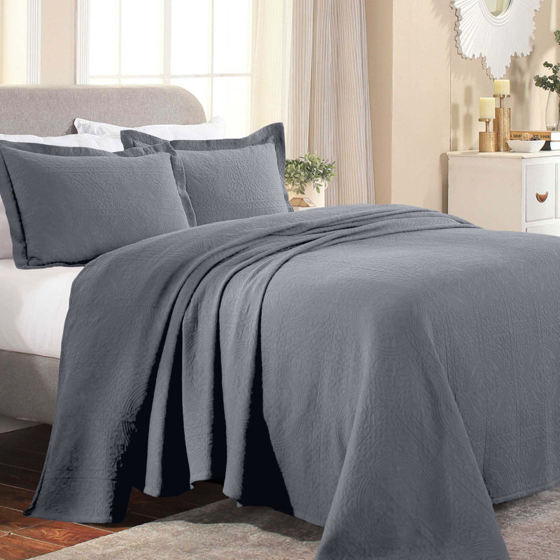 Ensemble de couvre-lit et taies décoratives 100 % coton texturé à médaillon de style moderne et contemporain Swanton, Gris