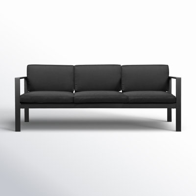 Karen 79" Wide Outdoor Patio Sofa with Cushions — written in the clean, modern tone Wayfair uses, and highlighting aluminum frame, quick-dry cushions, by Wade Logan