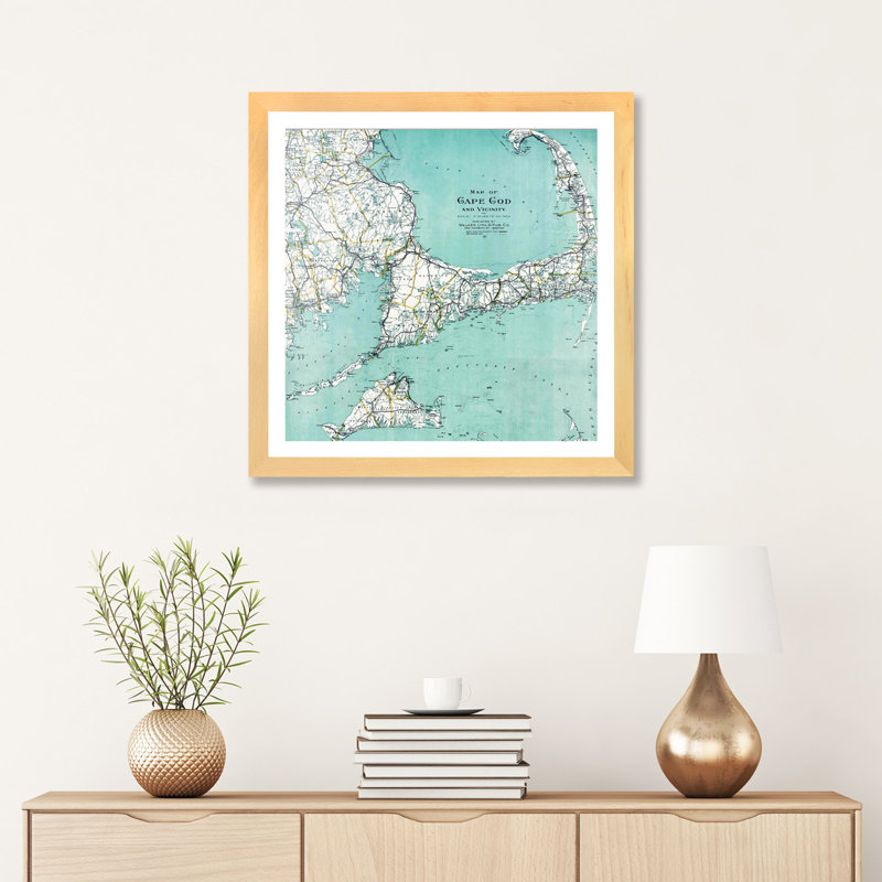 «Cape Cod and Vicinity Map» - impression, Papier beaux-arts encadré bois naturel, H 24 po x l 24 po x p 1 po